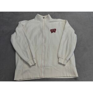 White Wisconsin Badgers Embroidered Full Zip Jacket Athletic Sportswear